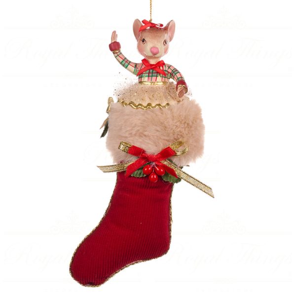 Goodwill Christmas Ornament Xmas Lodge Mouse In Stocking Red Green Gold Beige B 88502 Girl