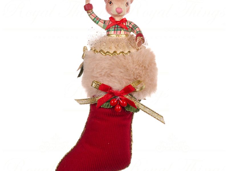 Goodwill Christmas Ornament Xmas Lodge Mouse In Stocking Red Green Gold Beige B 88502 Girl
