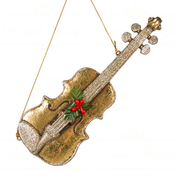 Goodwill Christmas Ornament Xmas Music Instrument Violin Sax Gold Champagne Tr 21322 Violin