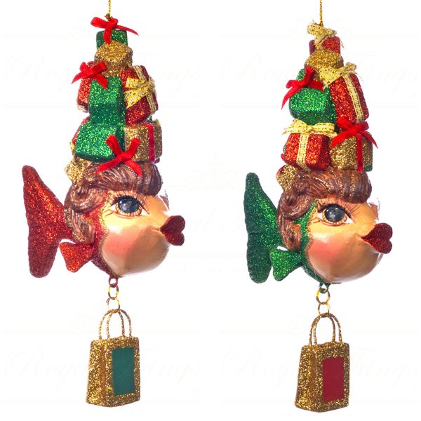 Goodwill Christmas Ornament Xmas Shopping Fish Red Green Gold B 89553