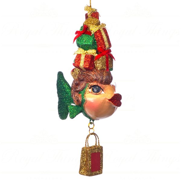 Goodwill Christmas Ornament Xmas Shopping Fish Red Green Gold B 89553 Green