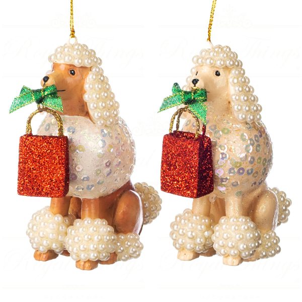 Goodwill Christmas Ornament Xmas Shopping Poodle Cream Beige Red Green B 89558