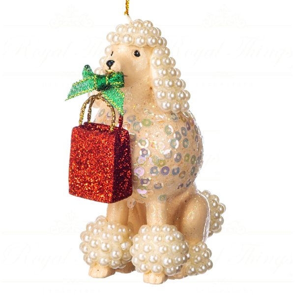 Goodwill Christmas Ornament Xmas Shopping Poodle Cream Beige Red Green B 89558 Beige