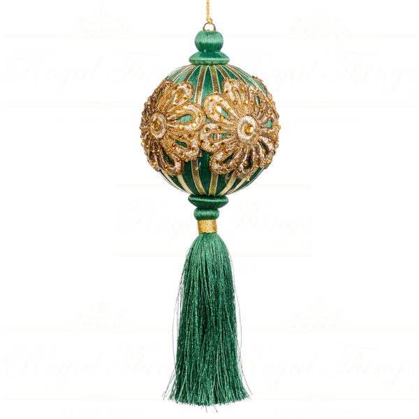 Goodwill Christmas Ornament Yarn Flower Ball Tassel Green Burgundy Gold L 34302 Green
