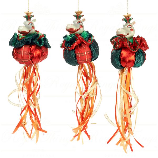Goodwill Christmas Ornaments Circus Hippo Puff Ball White Red Green Orange C 12097