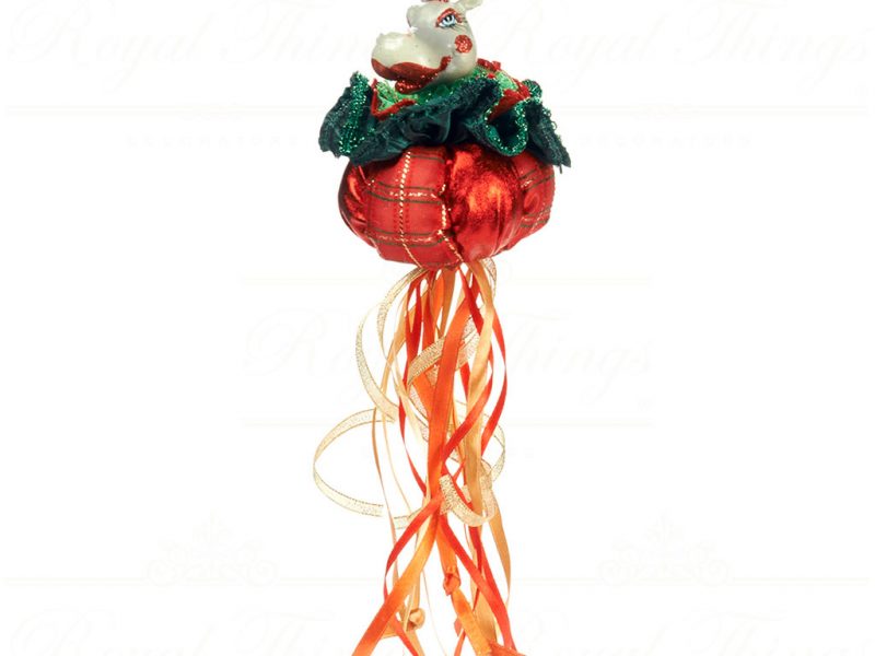 Goodwill Christmas Ornaments Circus Hippo Puff Ball White Red Green Orange C 12097 Red
