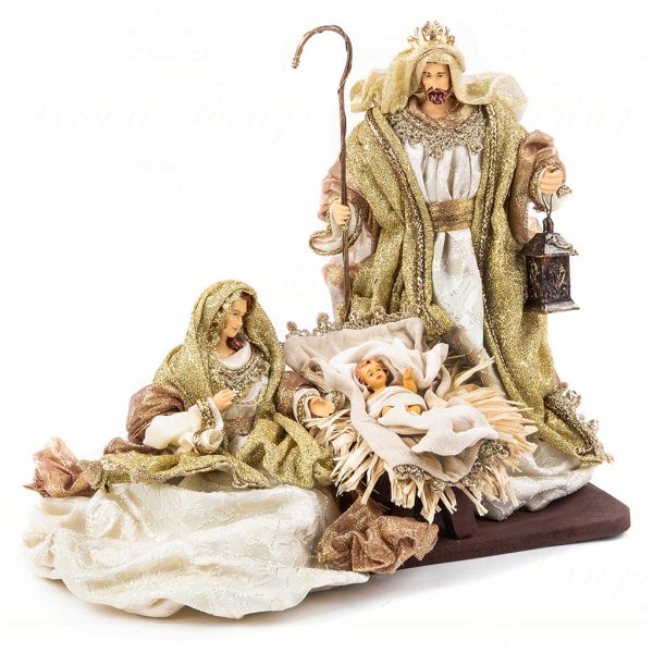 Goodwill Christmas Religious Fabric Holy Family On Base Cream Gold Z 40308