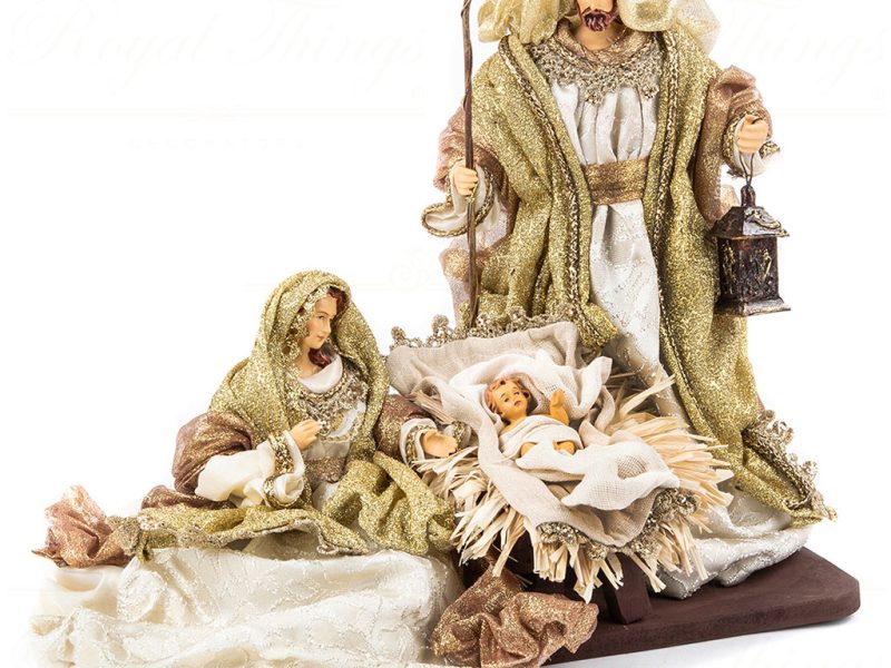 Goodwill Christmas Religious Fabric Holy Family On Base Cream Gold Z 40308