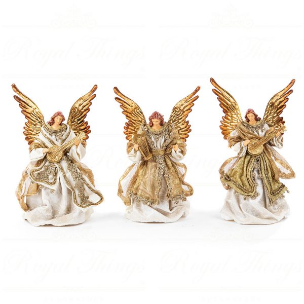 Goodwill Christmas Religious Fabric Metal Angel Set Cream Gold Z 40300
