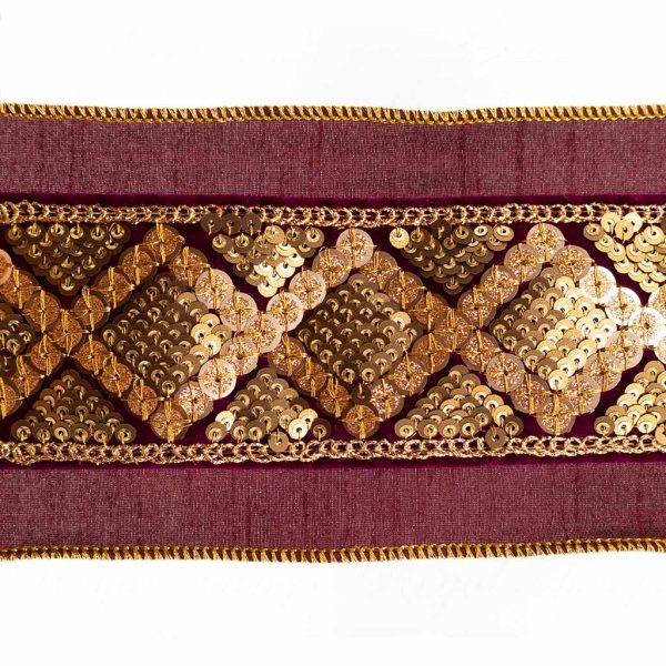 Goodwill Christmas Ribbon Gold Sequin Trim Dupion Ribbon Burgundy Gold L 32022