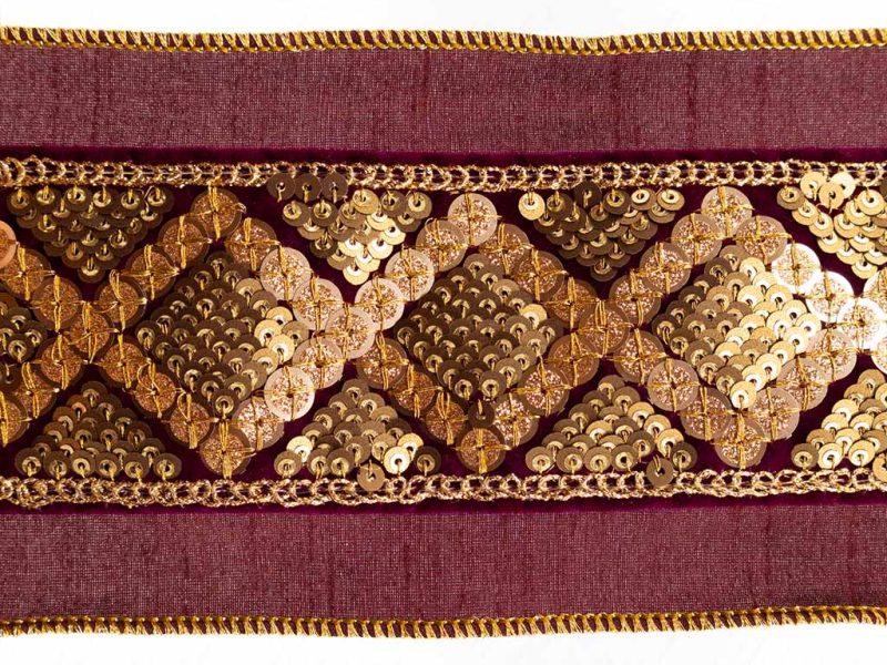 Goodwill Christmas Ribbon Gold Sequin Trim Dupion Ribbon Burgundy Gold L 32022