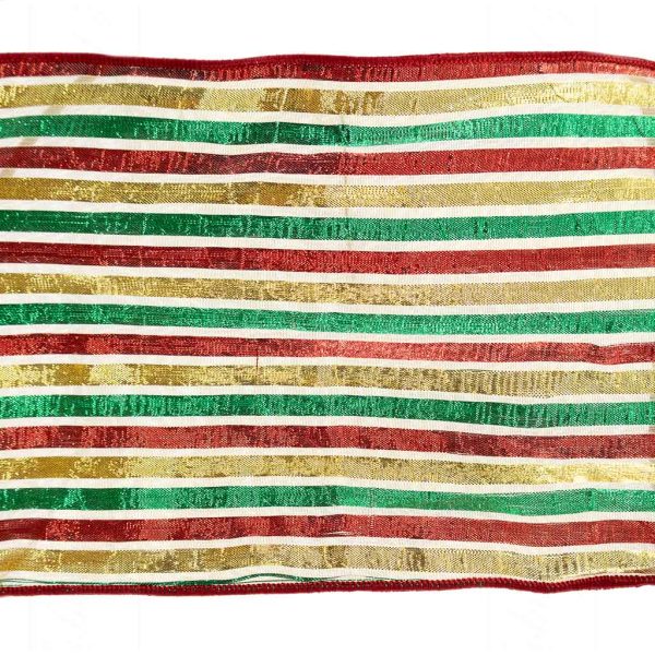 Goodwill Christmas Ribbon Retro Lame Striped Ribbon Gold Green Red Kc 09 4586