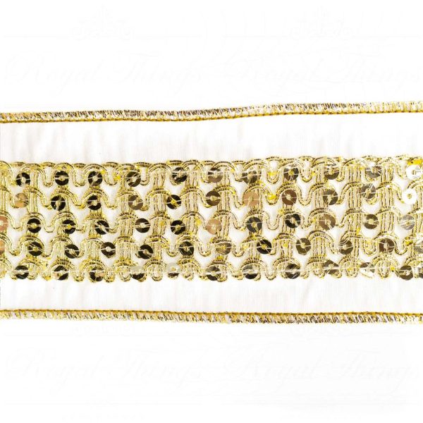 Goodwill Christmas Ribbon Sequin Metallic Trim Dupion Ribbon Gold White L 21514