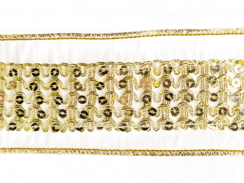 Goodwill Christmas Ribbon Sequin Metallic Trim Dupion Ribbon Gold White L 21514