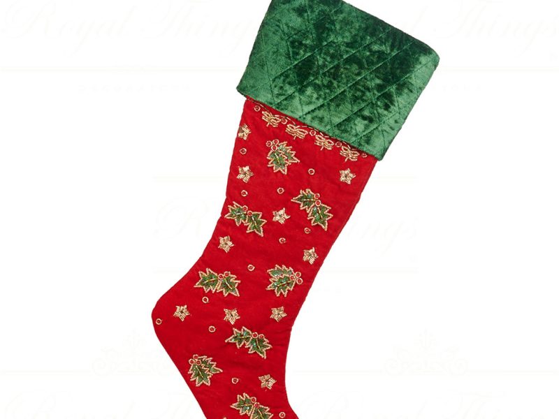 Goodwill Christmas Stockings Fabric Embroidered Holly Berry Stocking Red Green Gold If 10138