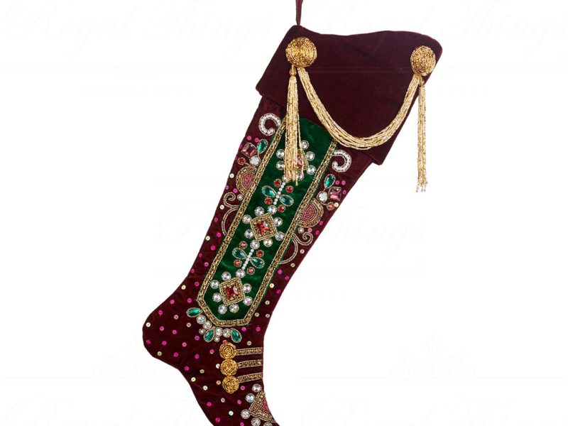 Goodwill Christmas Stockings Fabric Embroidered Jewel Swag Stocking Burgundy Gold Green Red If 10156