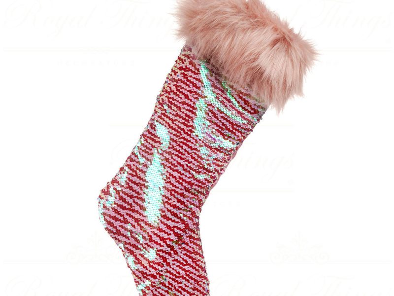 Goodwill Christmas Stockings Furry Sequin Candy Pink Silver B 93021