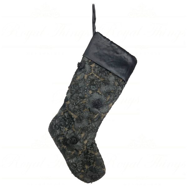 Goodwill Christmas Stockings Fabric 3d Flower Stocking Black B 93073