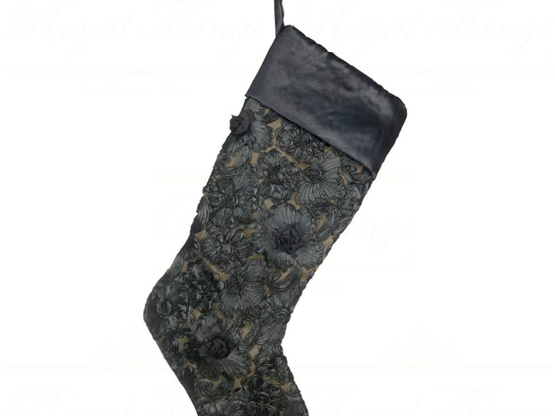 Goodwill Christmas Stockings Fabric 3d Flower Stocking Black B 93073