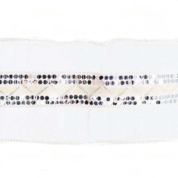 Goodwill Christmas Wired Ribbon Tissue With Sequin Trim Ribbon White Silver Creme L 27714