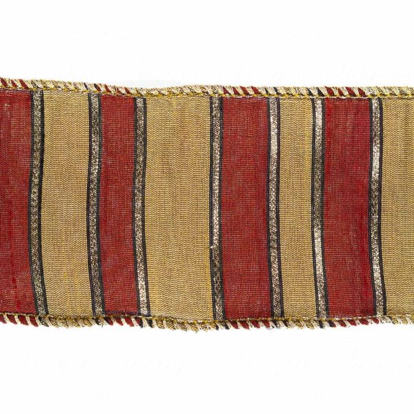 Goodwill Christmas Wired Ribbon Broad Dupion Stripes Ribbon Gold Red L 30120