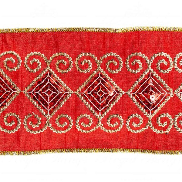 Goodwill Christmas Wired Ribbon Diamond Sequin Swirl Dupion Ribbon Red Gold L 24587