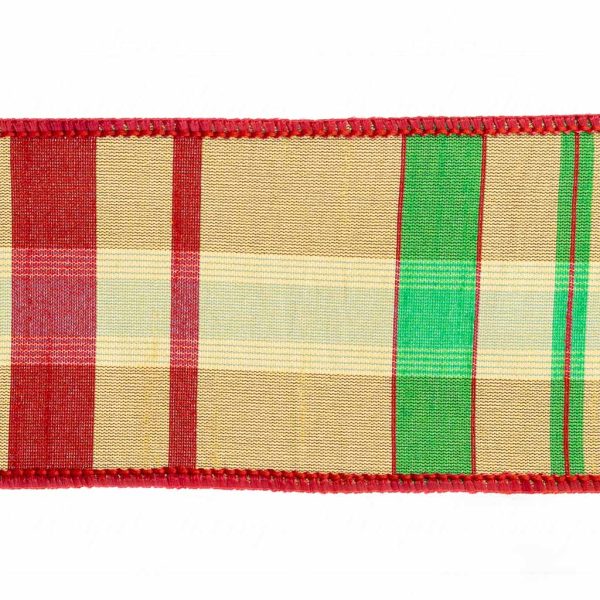 Goodwill Christmas Wired Ribbon Dupion Plaid Ribbon Red Gold Green L 28241