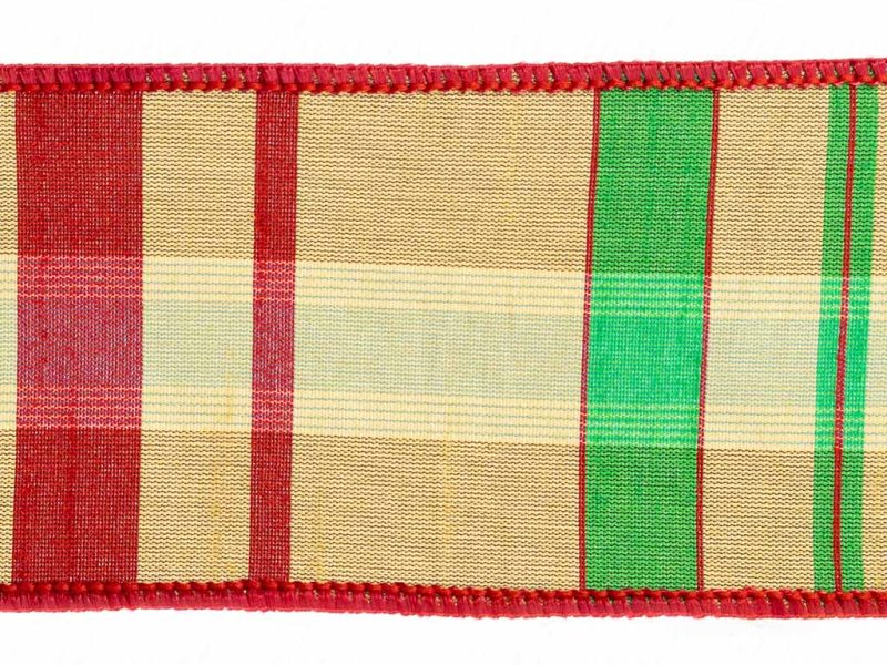 Goodwill Christmas Wired Ribbon Dupion Plaid Ribbon Red Gold Green L 28241