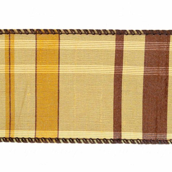 Goodwill Christmas Wired Ribbon Dupion Plaid Tartan Ribbon Beige Brown L 28299