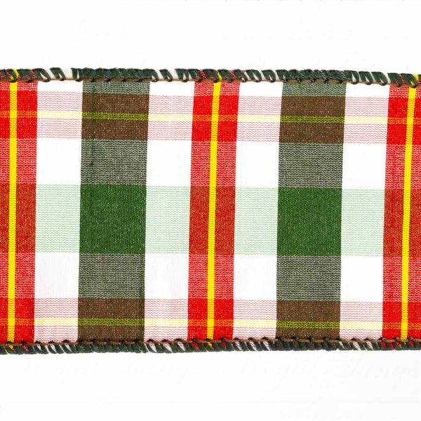 Goodwill Christmas Wired Ribbon Dupion Stripes And Checks Ribbon Green Red L 27647