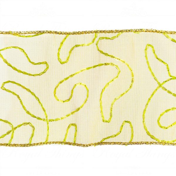 Goodwill Christmas Wired Ribbon Embroidered Artwork Ribbon Green Gold L 30097