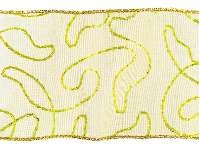 Goodwill Christmas Wired Ribbon Embroidered Artwork Ribbon Green Gold L 30097