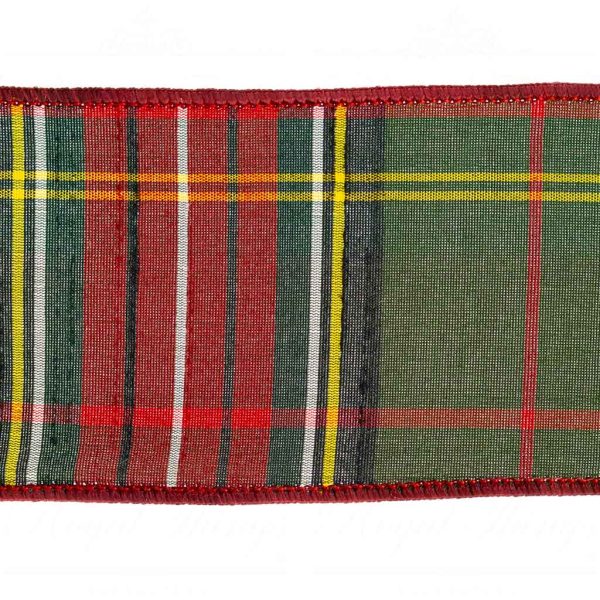 Goodwill Christmas Wired Ribbon Faux Dupion Silk Tartan Ribbon Red Green L 27626