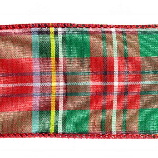 Goodwill Christmas Wired Ribbon Highland Tartan Dupion Ribbon Red Green L 28285