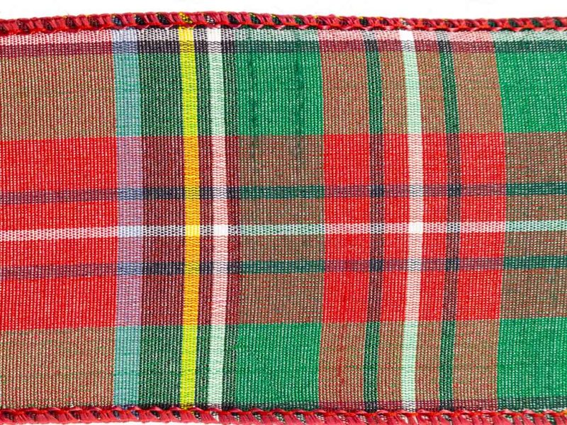 Goodwill Christmas Wired Ribbon Highland Tartan Dupion Ribbon Red Green L 28285