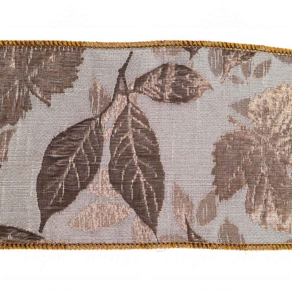 Goodwill Christmas Wired Ribbon Jaquard Leaf Ribbon Blue Brown Cream L 32047