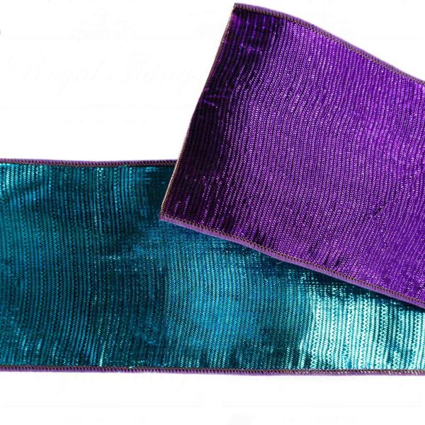 Goodwill Christmas Wired Ribbon Reversible Madhatter Ribbed Lame Ribbon Blue Purple Kc 09 4587a