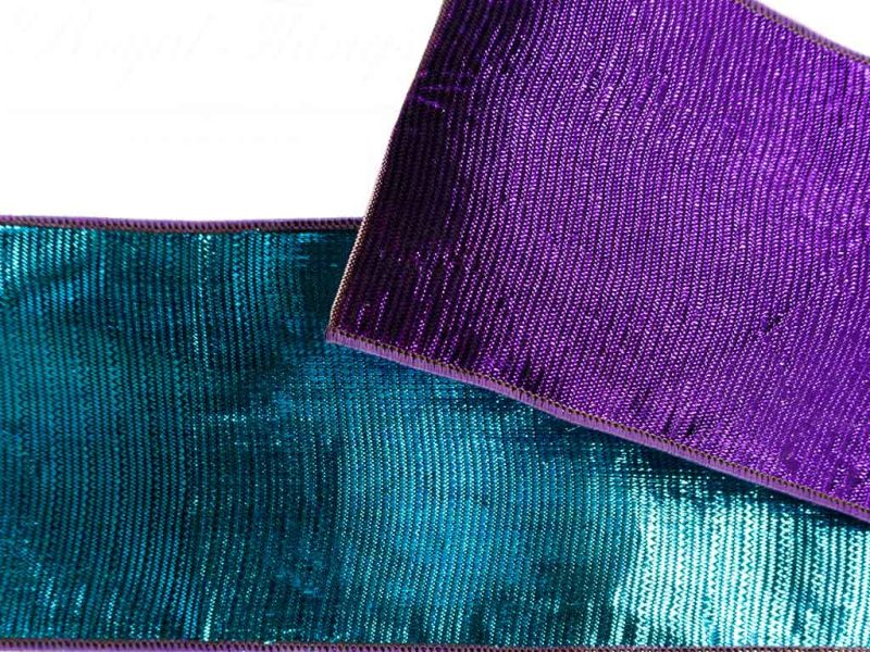 Goodwill Christmas Wired Ribbon Reversible Madhatter Ribbed Lame Ribbon Blue Purple Kc 09 4587a