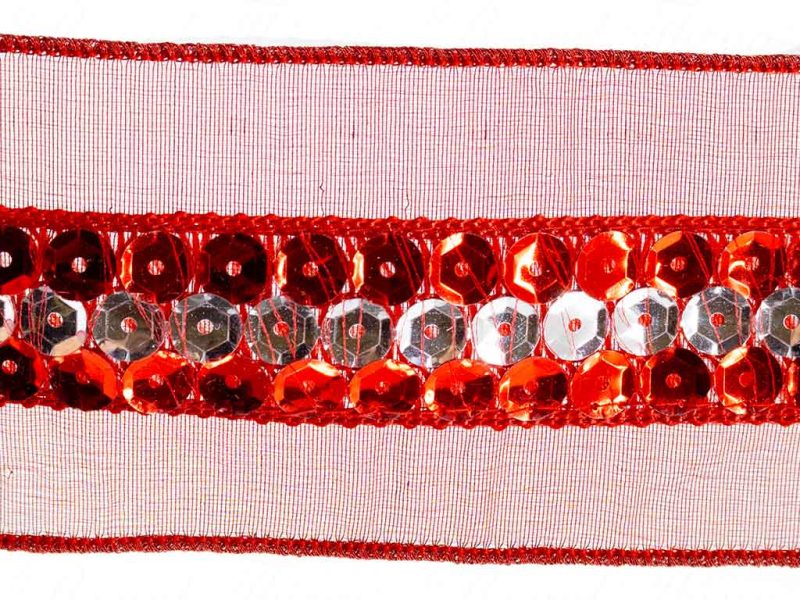 Goodwill Christmas Wired Ribbon Sequin Red Trim Tissue Ribbon Red Silver L 30031