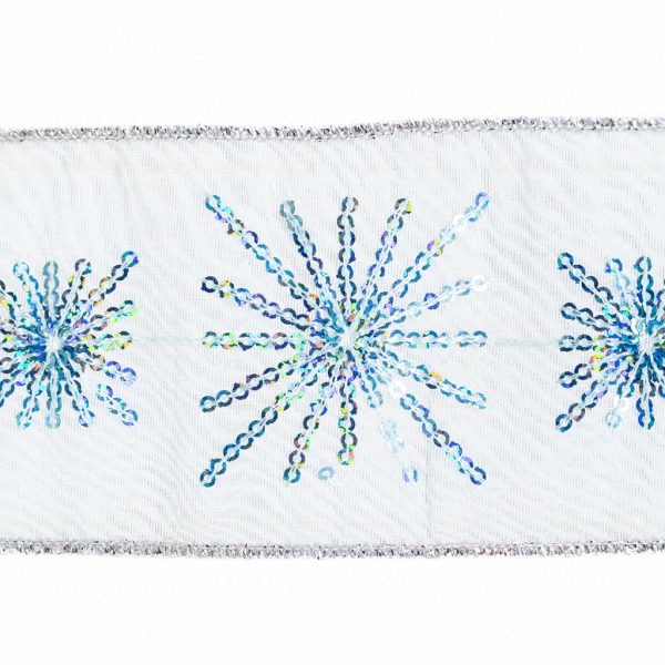Goodwill Christmas Wired Ribbon Sequin Star Burst Ribbon Blue L 30068