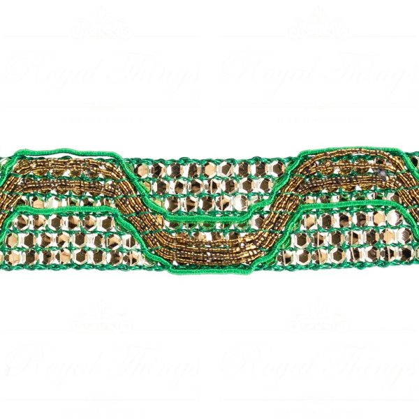 Goodwill Christmas Wired Ribbon Sequin Zigzag Trim Green Ribbon Gold Green L 27664