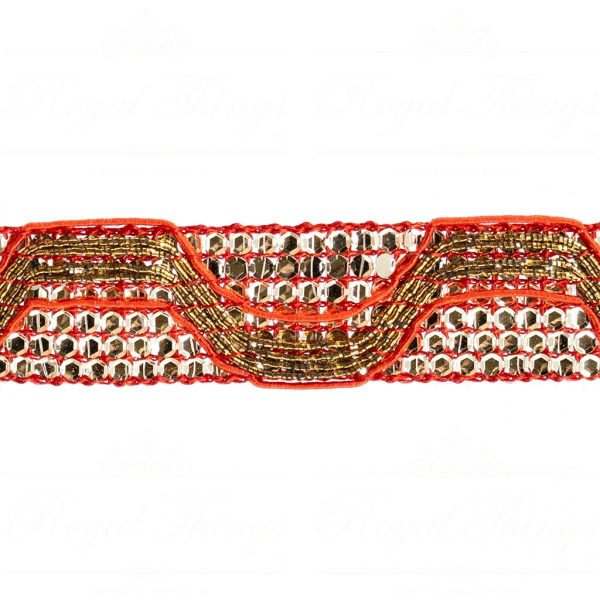 Goodwill Christmas Wired Ribbon Sequin Zigzag Trim Red Ribbon Gold Red L 27665