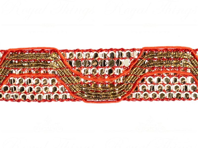 Goodwill Christmas Wired Ribbon Sequin Zigzag Trim Red Ribbon Gold Red L 27665