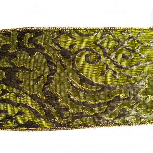 Goodwill Christmas Wired Ribbon Silky Jaquard Olive Ribbon Green Gold L 27711