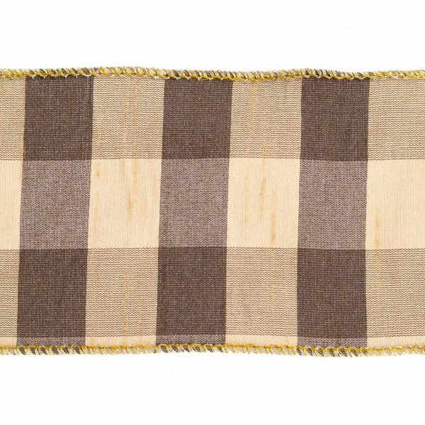 Goodwill Christmas Wired Ribbon Tartan Mocha Ribbon Brown Beige Gold L 28073