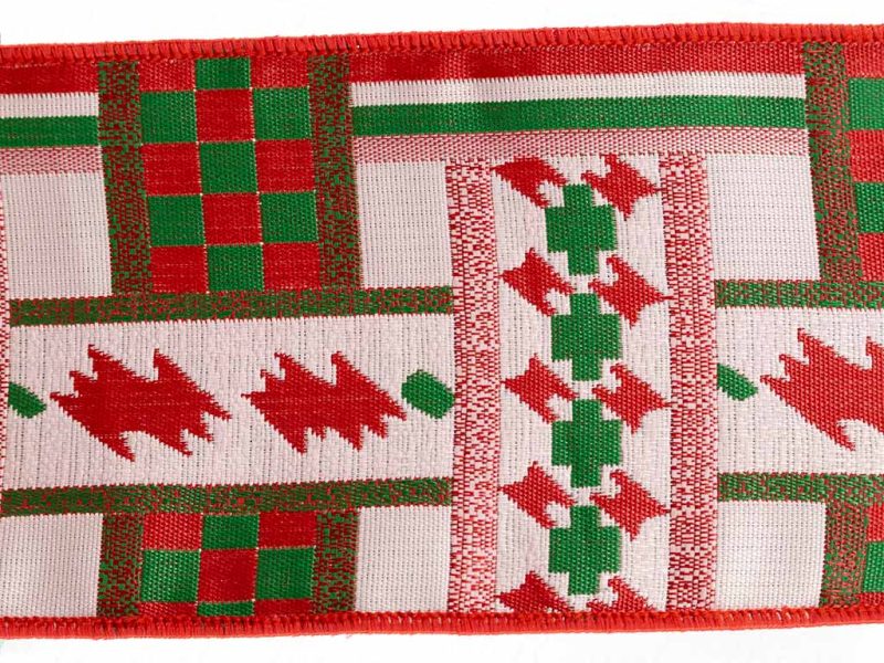 Goodwill Christmas Wired Ribbon Weaved Jaquard Ribbon Red Green White L 27634