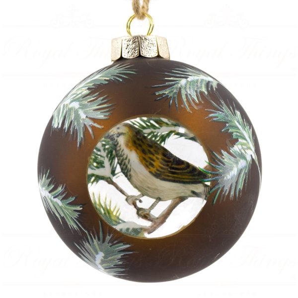 Katherine Collection Christmas Ball Glass Heritage Glass Filled With Bird Scenery Brown Green Kc 66 18890 Front