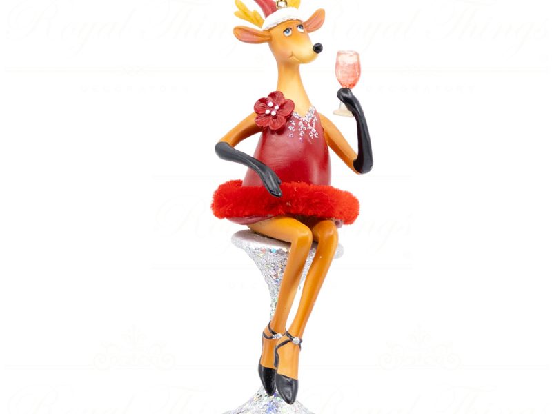 Katherine Collection Christmas Ornament Heritage Reindeer Showgirls On Glass Red Silver White Tr 15082 Red