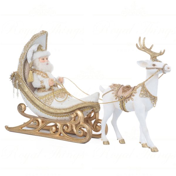 Katherine S Collection Christmas Decorative Items Celestial Nights Moon Sleigh With Reindeer White Gold Kc 28 328829 2