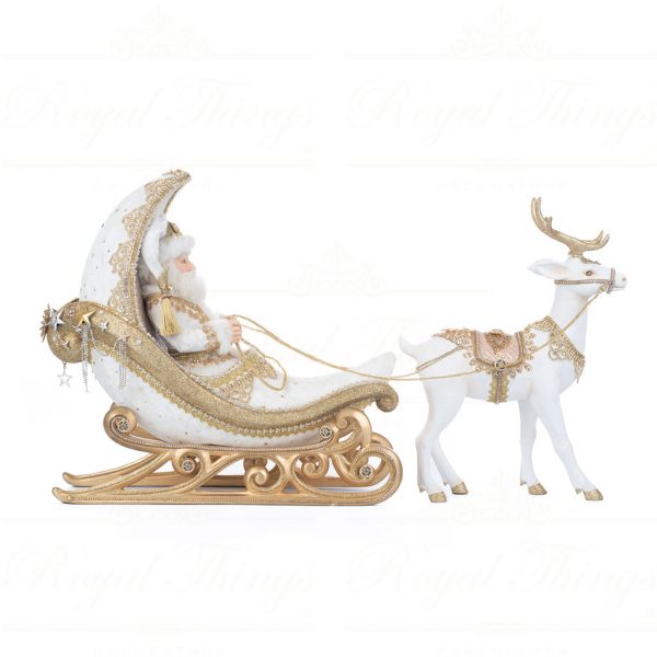 Katherine S Collection Christmas Decorative Items Celestial Nights Moon Sleigh With Reindeer White Gold Kc 28 328829